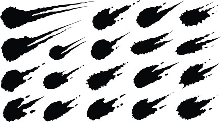 Comet and meteorite silhouette vector graphic featuring dynamic motion trails for space design projects © Abul