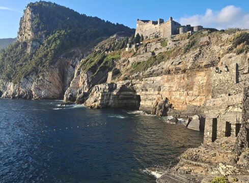 Scenic view of the evocative Byron's Grotto in Portovenere in Liguria