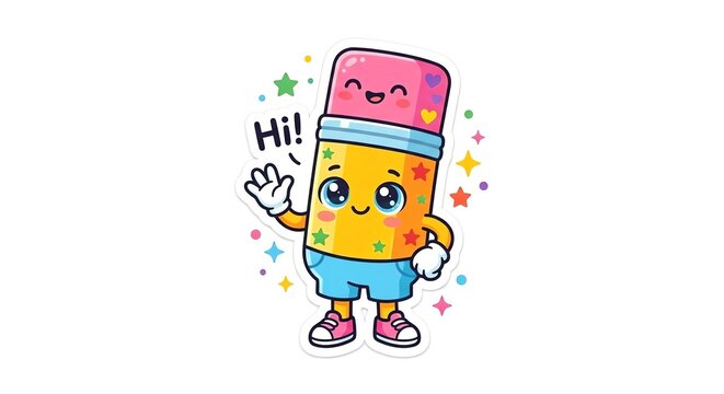 Cute colorful pencil with eraser flat vector illustration icon isolated on white background 