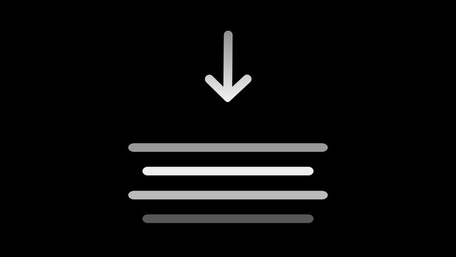 Stack Download Icon Animation on Black Background, Download Arrow with Layered Progress Bars, Minimal File Transfer UI Symbol, Seamless Loop 4K Motion Graphic