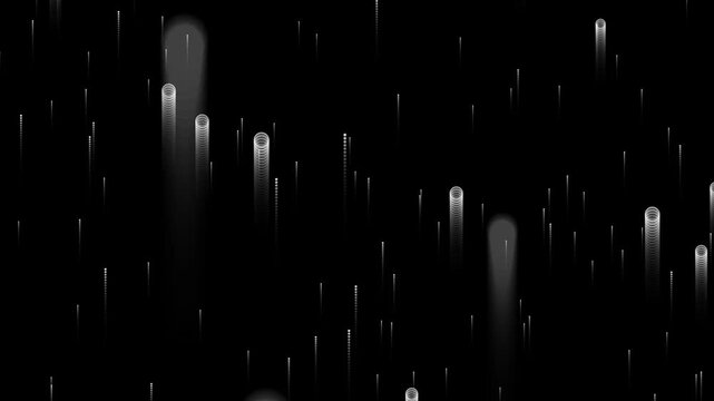 Vertical lines animation cascades with smooth luminous streaks. High speed fiber optic data telecommunication drives vertical lines animation. Cyber networks use lines.