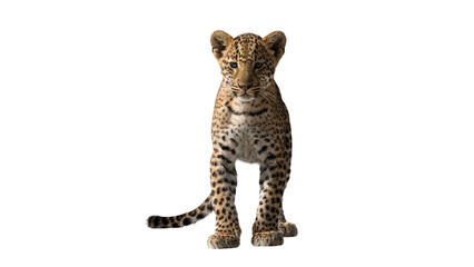Small young wild leopard cub sitting full body isolated on transparent background © James