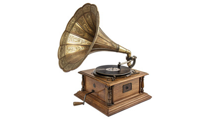 Vintage retro gramophone phonograph music player record isolated on transparent background © James