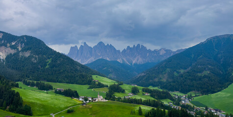 Naklejka premium View of Val di Funes with the Chruch of Santa Maddalena in the Dolomites Mountains. Italy 