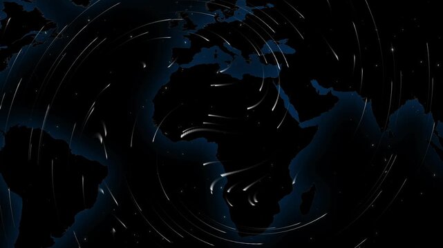 Earth globe animation reveals orbital meteor shower activity. Planetary celestial mechanics observation guides active Earth globe animation. Space research stations use globe.