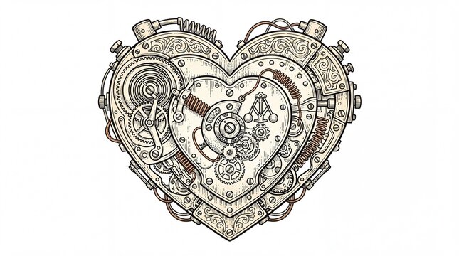 Detailed mechanical steampunk heart with gears and vintage cogs