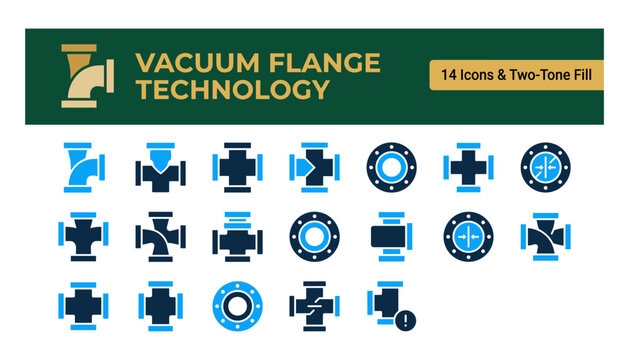 Set of vacuum flange technology icons