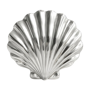 Polished silver metallic seashell ornament isolated on white background