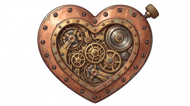 Mechanical steampunk heart with vintage copper gears and clockwork