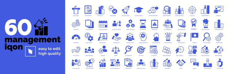 Obraz na płótnie Canvas Line set of management icons. Outline icon of business management. Business strategy, meetings and plan of processes. Leadership and teamwork. Governance of projects. Team organization and growth