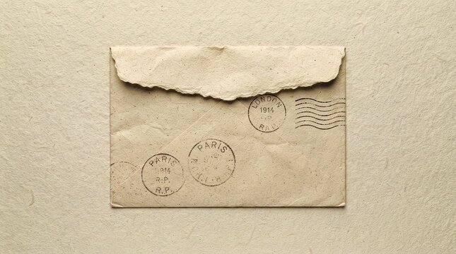 Vintage Cream Envelope With Torn Flap and 1914 London