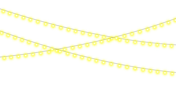 Glowing string lights isolated on transparent background