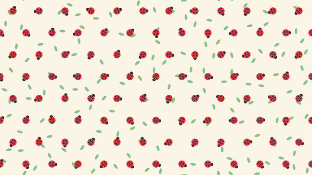 Ladybugs and leaves seamless pattern