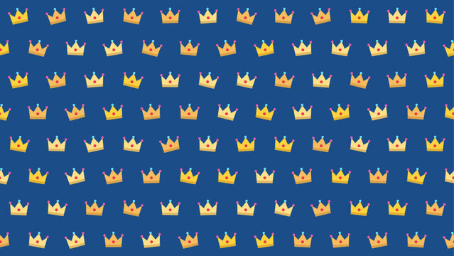 Gold crowns seamless pattern on blue