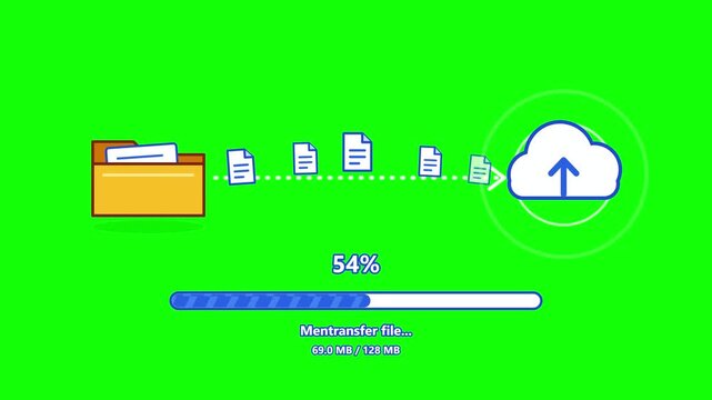 Digital file upload animation with progress bar for software interface.