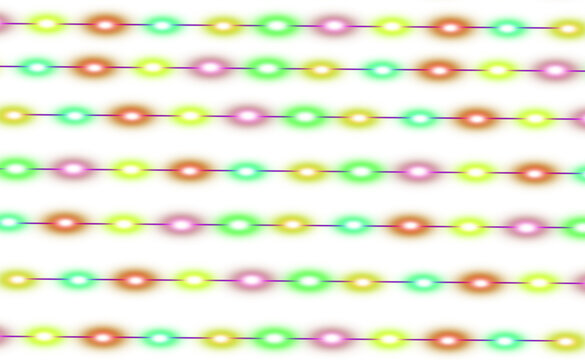 Colorful glowing led string lights isolated on transparent background