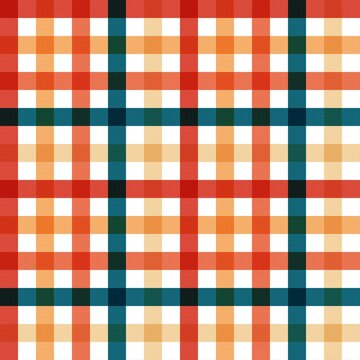 seamless plaid pattern featuring bold red, orange, and blue intersecting stripes on a white background
