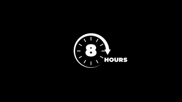 8 hours working day concept animation: minimalist clock with rotating arrow for business productivity