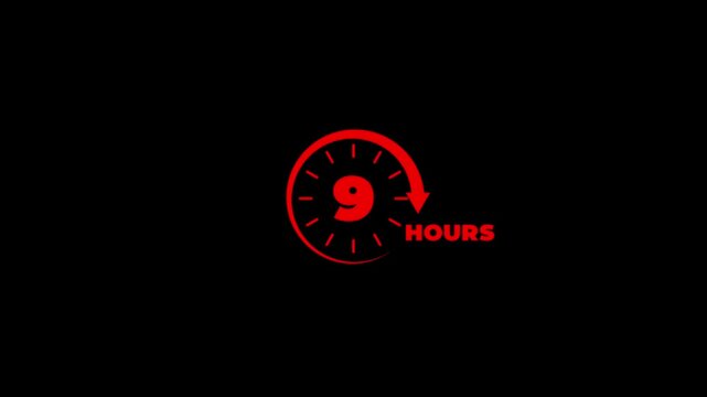 9 hours countdown timer with red circular arrow animation for business deadlines and time management projects