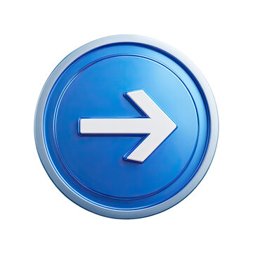 Blue circular button with a white arrow pointing right isolated on transparent background