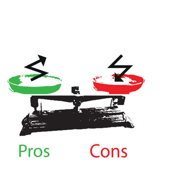 Pros cons in flat style. Green and Red flat icons. Concept for advantages disadvantages in business planning. Vector illustration.