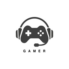 Modern gaming headset logo, black video game controller icon, minimalist gamer emblem for esports branding and digital game studios © my