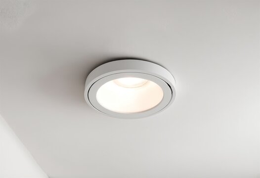Recessed round LED downlight on a white ceiling