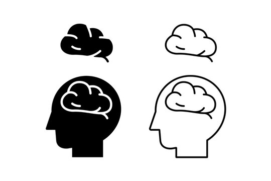 脳と人体の横顔のアイコンセット―認知症や認知機能などの表現に使えるイラスト素材