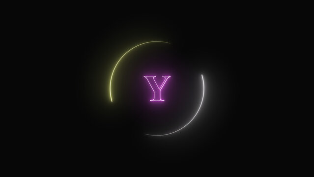 Glowing letter Y shines inside a neon circle frame. Vibrant neon letter Y enhances creative alphabet titles. Modern neon letter Y graphic for video design projects.