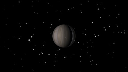 Massive gas giant planet reveals turbulent atmospheric wind bands. Majestic gas giant planet drifts through stars. Cinematic gas giant planet for space discovery. © Surjomukhi