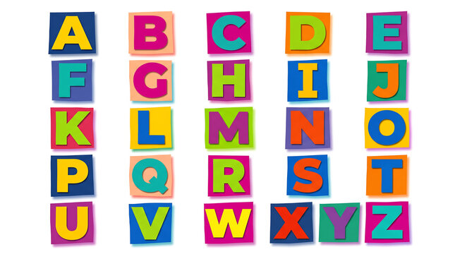Colorful alphabet grid with square letter tiles for early childhood education and literacy learning