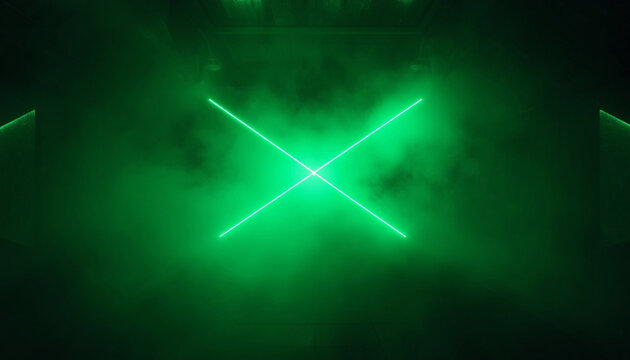 lucid origin Emerald green laser beams crossing inside a smoky dark chamber glowing geometric 0 isolated on white background