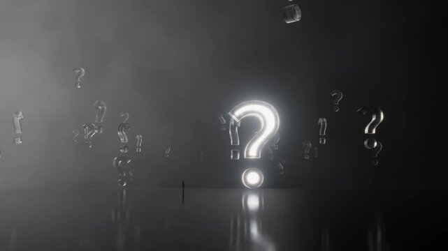 Decision-making moment question mark and direction arrow connotation