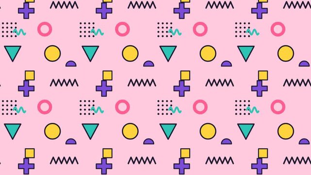 Memphis 80s retro geometric pattern animation loop