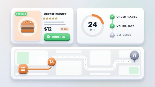 Ordering a meal online concept for restaurant food delivery service and quick takeaway checkout in a digital menu app animation