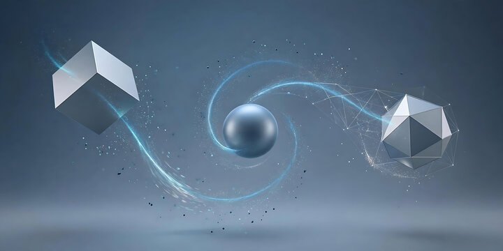 Cybernetic Wireframe and Solid Geometry Concept in Motion