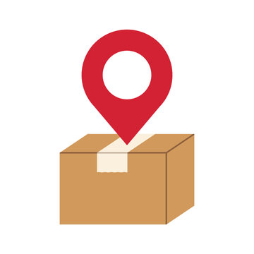 package with a location pin, representing delivery tracking, shipping, logistics, parcel services and online shopping - vector illustration