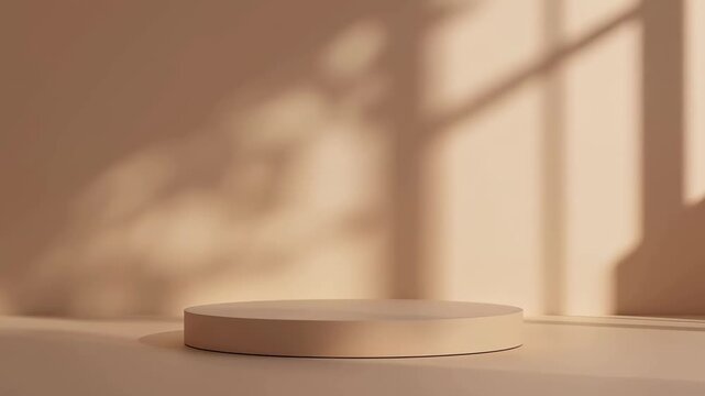 Round Ceramic Platform in Warm Sunlight with Soft Window Shadow Minimal Pedestal Setup