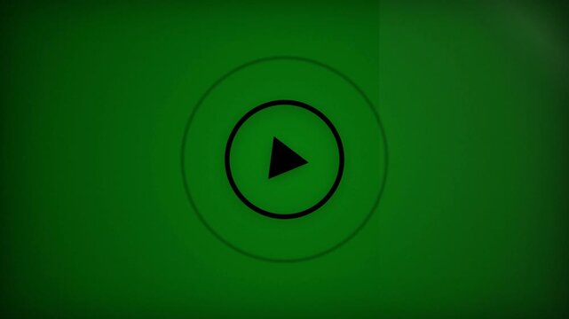 Minimalist play button with black concentric circles on a green chroma key background, concept for media player interface, perfect for video editing and content creation