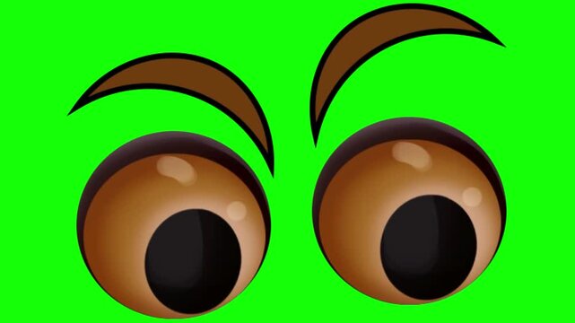 Animated brown cartoon eyes with expressive moving pupils and eyebrows on white background