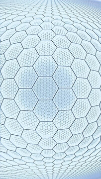 Abstract Blue Hexagon Pattern with Recursive Fractal Geometry and Spherical Distortion