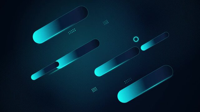A futuristic dark blue digital background features glowing neon cyan diagonal sliding capsules and subtle high tech circular lines that create a sleek modern sci fi motion graphic loop for presentatio
