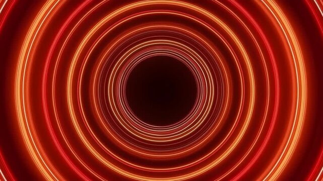 Abstract Red Orange Concentric Circle Pattern Creating Glowing Hypnotic Digital Tunnel