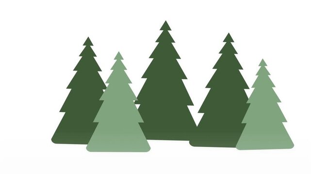 2D flat animated green pine trees swaying gently isolated on a white background. Excellent for forest Christmas nature or outdoor concepts.