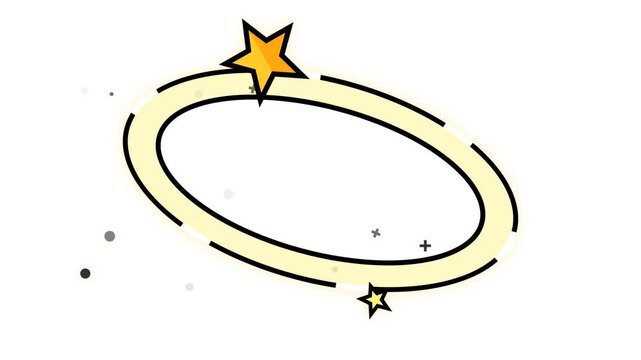 Cartoon 2D animation of dizzy stars spinning in a ring orbit on a white background. Perfect for comedy disorientation knockout or humor effects.