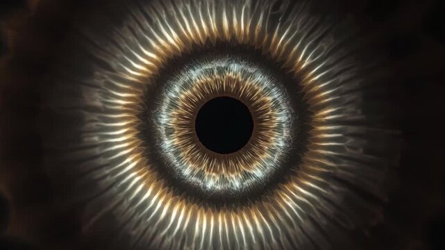 Abstract Eye Iris Radial Pattern with Glowing Luminous Texture and Dark Pupil Creating Mystery
