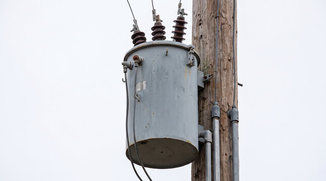 Transformer replacement on pole, electrical equipment in rural area  
