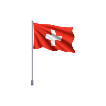 Waving Swiss national flag on pole vector icon
