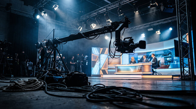 Camera crane over television news studio