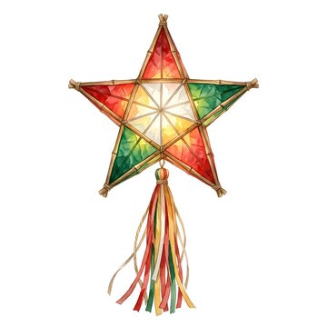 Watercolor colorful parol star lantern on white background